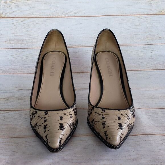 Coach Leather Animal Print Pointy Toe Studded Stiletto Heels Pump Size 7.5 - Picture 3 of 16